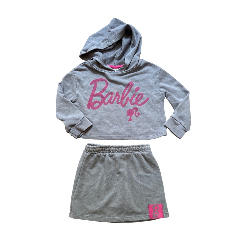 Barbie Skirt Set‎ Kids Gray Pink Logo Hoodie Two Piece Outfit SIZE 2T